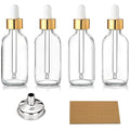 AOZITA Set of 4, 2 oz Golden Cap Clear Dropper Bottles (60ml) with 1 Funnel & 4 Labels - Glass Tincture Bottles for Essential Oils with Eye Droppers - Leak Proof Travel Bottles for Liquids - color: Clear