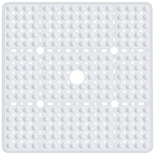 Large Square Shower Mat 27 x 27 Inch White, Non Slip Shower Bathtub Mats for Inside Shower With Big Suction Cups Drain Holes, Anti Slip Bathroom Floor Shower Stall Mats, Easy Clean, BPA-Free - color: White