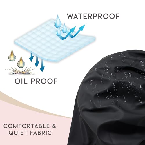Reusable Oil Proof Nightcap, Protective Hair Bonnet and Shower Cap, Leakproof, Oilproof, and Waterproof, Black, Now 2 Sizes! - size: Small-Medium