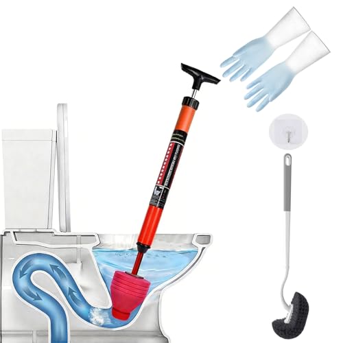 Toilet Plunger Set, High-Pressure Toilet Plunger with Toilet Brush & Rubber Gloves | All-in-One Heavy Duty Powerful Air Plunger Drain Toilet Unclogger for Bathroom Drains - color: Plunger+brush+gloves