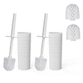Toilet Brush, 2 Pack Toilet Brushes & Holders Sets with Plastic Handle and Soft Flexible Bristles, 4 Toilet Brush Heads for Bathroom Toilet-Ergonomic, Elegant, Durable Loo Brush (White)