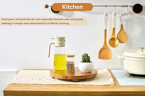 Round 11.8" Acacia Wood Decorative Tray – Farmhouse Wood Riser Pedestal Stand for Kitchen and Bathroom Decor, Counter Display, Vanity Tray (Large, 11.8" Dia) - size: Large: Dia 11.8"
