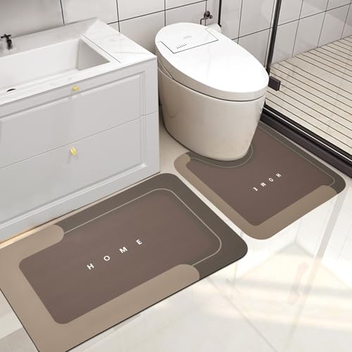 Housego 2PCS Absorbent Bath Mat Magic Rug Sets, Quick Drying Bath Mat Non-Slip Floor Rug Rubber Backed for Bathroom Kitchen Shower Sink, Water Absorbent (19.7''x23.6''+19.7''x31.9'', Brown) - color: Brown, size: 2 PCS (19.7" x 23.6", 19.7" x 31.9")