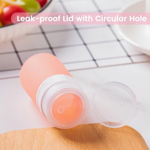 MICEBAY Condiment Squeeze Bottles for Sauces, 2-oz Mini Silicone Salad Dressing Container to Go with Snack Storage Bag, Leakproof Sauce Bottles for Lunch Box, 4 Pack, Pink - color: Pink, size: 2 OZ