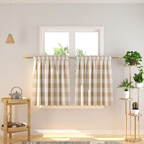 3 Pc Cotton Classic Country Farmhouse Kitchen Window Curtain -Beige & White Buffalo Check Tier & Valance Set, 54" x 18" / 27" x 30" - color: Plaids Beige&white, size: 27"W x 30"L (Pack of 3)