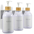 Shampoo and Conditioner Dispenser Wall Mounted Set of 3 White Bamboo - No Drill Shower Soap Dispenser for Bathroom Refillable - Spa Hotel Style Accessories by MaisoNovo - color: White Bamboo Set of 3