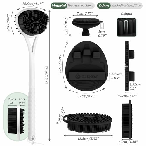 Silicone Back Body Face Scrubbers Set 4PCS, 15.35’’ Back Scrubber Soft Body Scrubber for Dual-Side Usage, Easy-to-Hold Soft Bath Glove & Face Scrubber for Good Foaming Deep Cleaning(Black) - color: Black*4