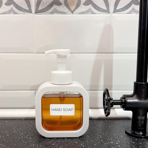 Foaming Soap Dispenser, 2 Pack 300ml (10oz) Plastic Refillable Foaming Hand Soap Dispenser with 16 Pcs Waterproof Labels, Foam Pump Bottle for Bathroom and Kitchen (White) - color: White
