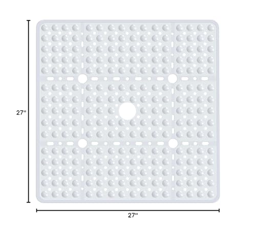 Large Square Shower Mat 27 x 27 Inch White, Non Slip Shower Bathtub Mats for Inside Shower With Big Suction Cups Drain Holes, Anti Slip Bathroom Floor Shower Stall Mats, Easy Clean, BPA-Free - color: White