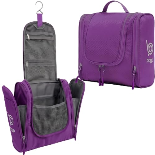 Bago Travel Toiletry Bag for Women and Men X-Large Waterproof Hanging Large Toiletry Bag for Bathroom and Travel Bag for Toiletries Organizer -Travel Makeup Bag (Purple) - color: Purple, size: X-Large