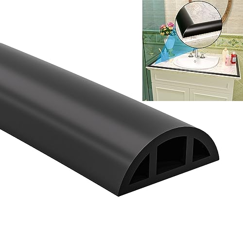 78 Inch Shower Threshold Water Dam Collapsible Arch Shaped 0.47" Tall Black Shower Stopper Barrier and Stop Water Keep Dry and Wet Separation Suitable for Bathroom and Kitchen - color: Arch - 0.47" H - Black
