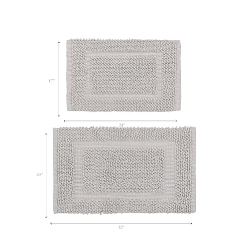 Jean Pierre New York 100% Chenille Cotton Skid Resistant Plush Bath Mat - 17"x24"/20"x32" Bathroom Rug Set - Soft Gray - color: Soft Gray, size: 17" x 24" / 20" x 32" (Rectangular)