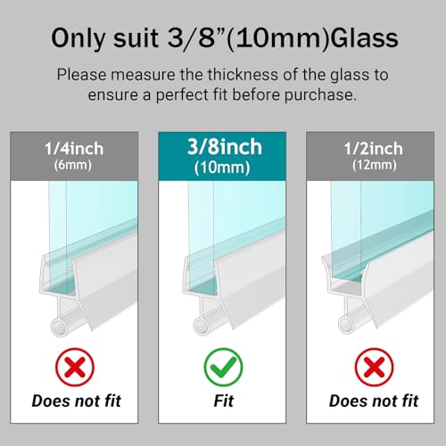 2 PCS 39" Shower Door Bottom Seal, 3/8" Shower Door Sweep for 3/8 Inch Glass,Frameless Glass Door Seal Strip to Seal 11mm Gap,Stop Shower Leaks and Create a Water Barrier - color: i-CLEAR, size: 2pcs for 3/8" glass