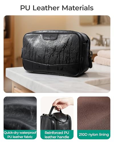 BAGSMART Large Toiletry Bag for Men, High-gloss PU Leather Travel Bag for Toiletries, Dopp Kit Water Resistant Shaving Bag for Bathroom Shower-Red Brown - color: Red Brown, size: Large-8L