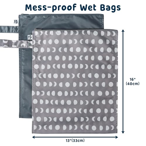 Tiny Twinkle Mess Proof Wet Bags | 2-Pack Reusable Waterproof Wet Bags for Swimsuits | Baby Clothes | Travel & Diaper Bag (Luna) - color: Luna, size: 2 Pack