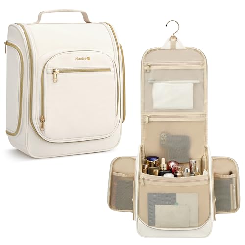 Hanke Hanging Travel Toiletry Bag for Men and Women, Water-Resistant Toiletries Bag Makeup Organizer with Hook, Cosmetic Bag for Bathroom & Travel Essentials Accessories, Off White - color: Off White