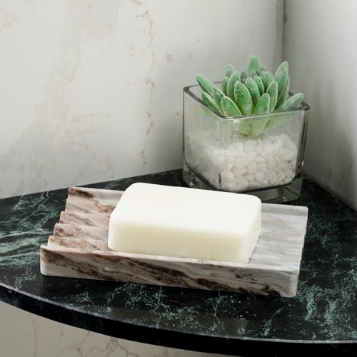 Karibiber Soap Holder, Marble Soap Dish for Shower, Bar Soaps Holder with Water Ripple Design, Easy Cleaning Soaps Saver for Kitchen Sink，Bathroom, Executive Indian Natural Stone Soap Tray - color: Italy-palissandro