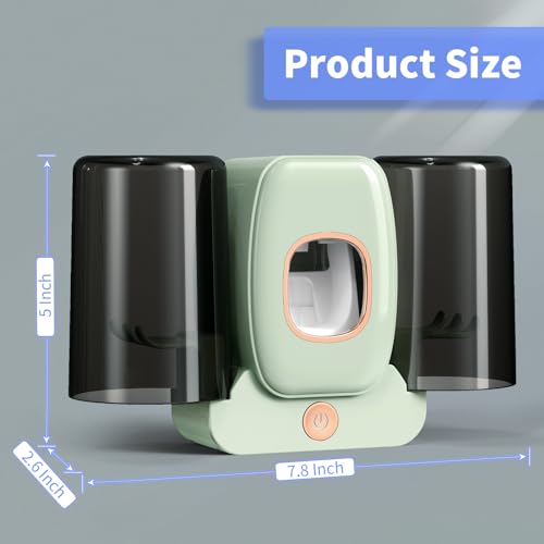 Toothbrush Holders for Bathrooms, Wekity Automatic Toothpaste Dispenser Space Saving Toothbrush and Toothpaste Holder，Toothbrush Holder Wall Mounted with 2 Cups for Bathroom (Green)… - color: Green