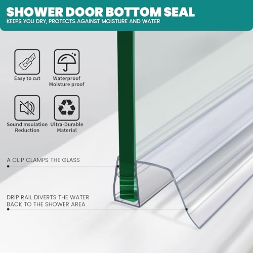 Bathroom Shower Glass Door Bottom Seal Strip, 2PCS 36 Inch Long Clear PVC Seal Strips for 5/16"(8mm) - 3/8"(10mm) Thick Framless Glass Door Panel - style: (5/16"-3/8") X 36"