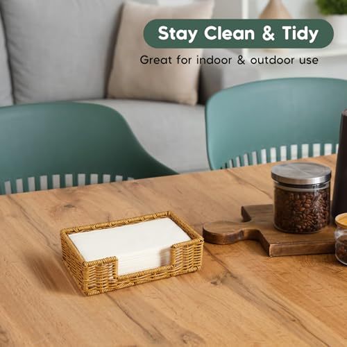 Napkin Holder for Bathroom, Woven Wicker Synthetic Rattan Guest Towel Holder Tray, Disposable Paper Hand Towel Holder for Bathroom Accessories, Dinner Napkin Holder for Kitchen Table Party - color: Khaki, size: 9.45"L x 5.43"W x 2.91"H