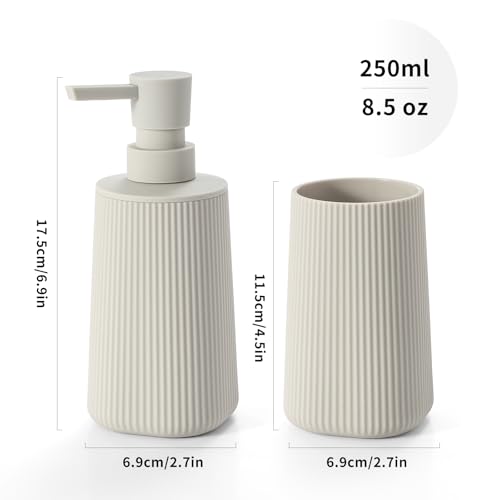 YAUKPH Bathroom Accessories Set 2 Piece Soap Dispenser and Toothbrush Holder for Bathroom Countertop Striped Beige - color: Striped Beige