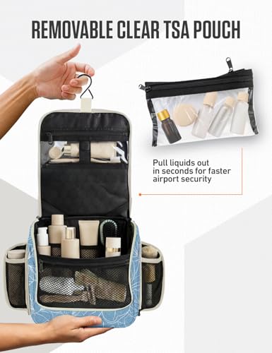 VENTURE 4TH Hanging Travel Toiletry Bag for Women & Men – Large Toiletry Organizer with 17 Compartments, Removable TSA Pouch, Travel Wash Bag for Toiletries, Makeup & Shaving Kit (Blue Flowers) - color: Blue Flowers