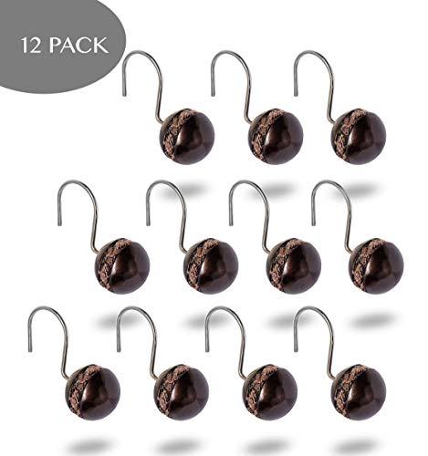 Creative Scents Dublin Brown Shower Curtain Hooks Decorative - Set of 12 Shower Hooks for Shower Curtain - Durable Shower Rings for Bathroom Curtain - style: Shower Hooks