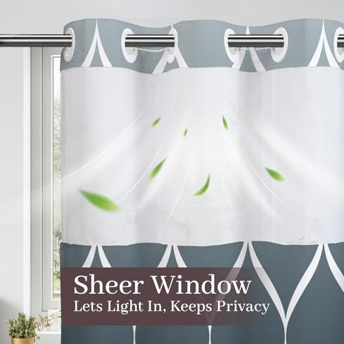 Yiatn No Hook Ombre Aegean Blue Shower Curtain with Snap in Fabric Liner Set - Hotel Style with See Through Mesh Top Window, 71x74 INCH - color: Ombre Aegean Blue, size: 71"W x 74"L (Pack of 1)