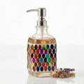 BOPPIE Handcrafted Mosaic Glass Soap Dispenser, Modern Countertop Hand & Dish Soap Dispenser for Bathroom/Kitchen, Refillable Liquid Soap Bottle with Stainless Steel Rust Proof Pump (Colorful Leaves) - color: Colorful Leaves