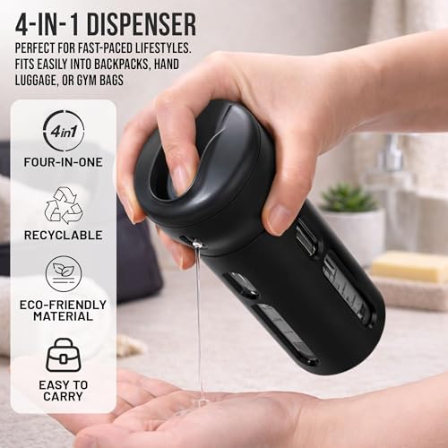 Travigo 4-in-1 Travel Dispenser Bottle Set, TSA Approved, Leak Proof, Reusable 1.4 oz. (40 mL) Toiletry Containers for Shampoo, Conditioner, Soap, Lotion, Skincare (2 Pack, Black & Pink) - color: 2 Pack (Black Pink)