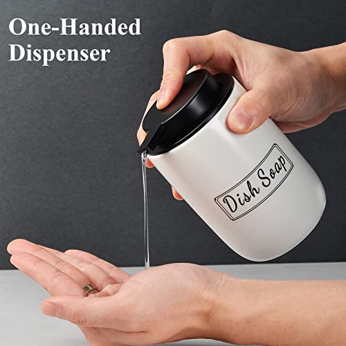 BosilunLife White Soap Dispenser Set - 2 Pack 12oz Ceramic Dish Soap Dispenser with Rust Proof Pump for Kitchen, Hand Soap and Lotion Set Suitable for Farmhouse Bathroom Decor with Waterproof Labels - color: White-liquid Pump