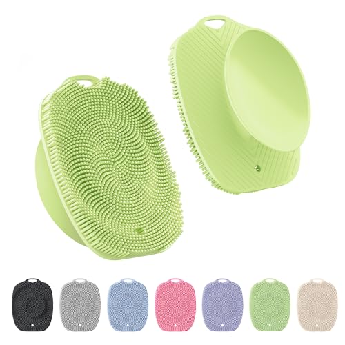 Soft Silicone Body Scrubber, Gentle Like a Hand Exfoliating Your Skin and Build Up Lather Easily, Back Large Suction Cup Easy to Store, Long-Lasting & Deep Clean (Green) - color: Green