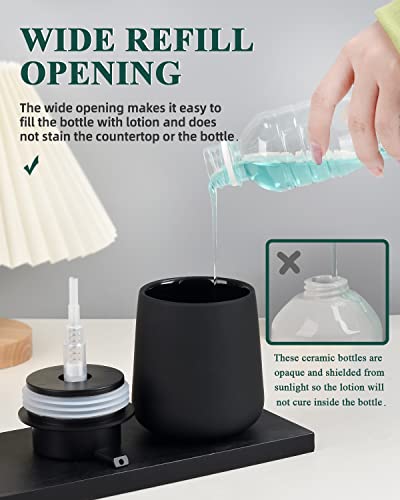 BosilunLife Black Soap Dispenser - Ceramic Dish Soap Dispenser for Bathroom 12ounce Refillable Liquid Hand Dispenser for Essential Oil, Lotion Dispenser with Pump (Rubber Paint) - color: Rubber Black