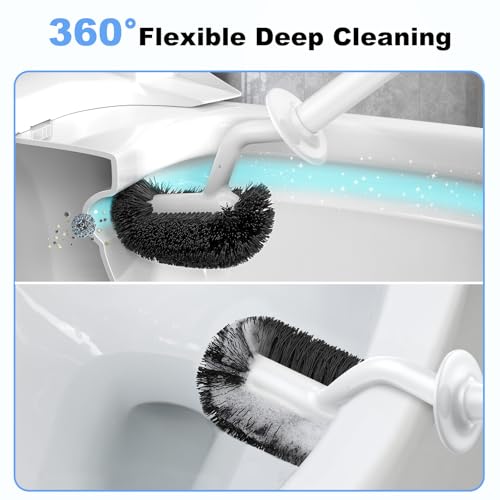 HAMITOR Toilet Bowl Brush Holder Set: Curved Design with Holder for Deep Cleaning Under Rim - Compact Hidden Scrubber for Small Space - Modern RV Bathroom Accessories - White 1 Pack - color: White