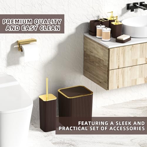 XLHOMO Bathroom Accessories Set - 25PC Brown Bathroom Sets with Shower Curtain and Rugs, Bathroom Accessory Set, Brown Shower Curtain Set, Trash Can, Qtip Holder Dispenser & Soap Dispenser - size: Bath Set+Shower Curtain+Rugs, style: Brown&Gold