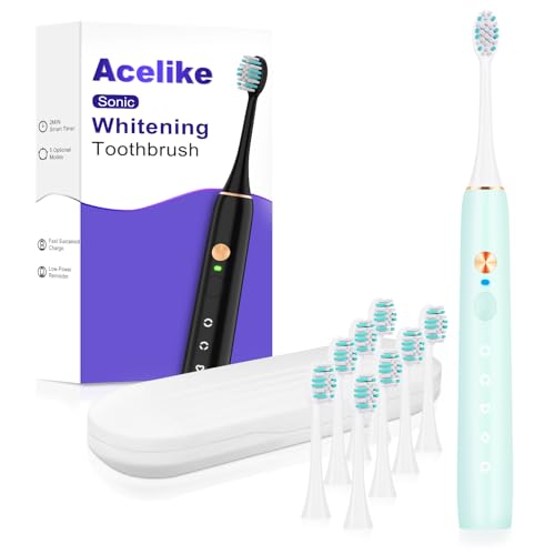 Whitening Electric Toothbrush for Adults, Rechargeable Toothbrush with 8 Brush Heads & Travel Case, 5 Modes & Smart Timer, 45000VPM Deep Clean, IPX7,One Fast Charge Last 120 Days - Blue - color: Blue
