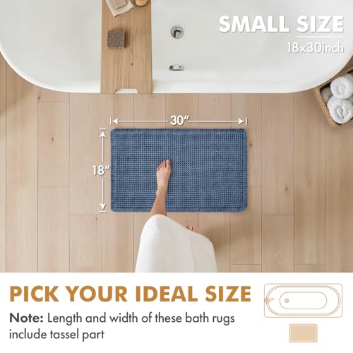 MIULEE Set of 2 Waffle Bathroom Rugs, Boho Bath Rugs Non Slip Washable, Super Absorbent Bath Mats, Ultra Soft Rubber Backed Shower Mats for Bathroom Floor, Tub and Shower, Blue, 18x30 Inch - color: Blue, size: 18''x30''