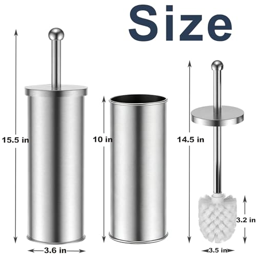 Toilet Brush and Holder Set: 304 Stainless Steel Toilet Bowl Brush for Bathroom Deep Cleaning,Removable Inner Bowl and Splash Protection,Compact and Durable (Silver)