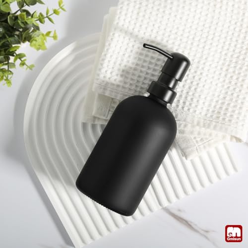 GMISUN Black Soap Dispenser, Dish/Hand Soap Dispenser with Matte Black Stainless Steel Pump, 15 fl oz/450ml Glass Soap Dispensers Set for Kitchen/Bathroom, Modern Refillable Liquid Lotion Dispenser - color: Black Bottle + Black Pump, size: 1 Pack - 15oz