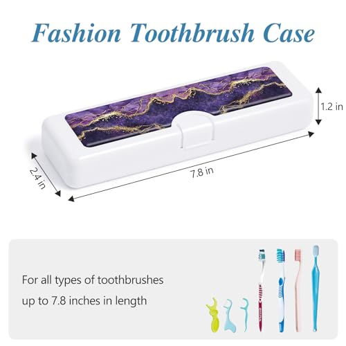 Toothbrush Travel Case - Colorful Pattern, Holder and Covers for Toothbrushes, Includes Tongue Scraper Case - color: Purple Marble, size: Large