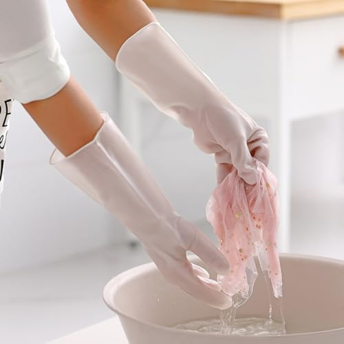 Household Cleaning Gloves 4 Pair Set Waterproof Kitchen Gloves Latex Plastic Steel Protection for Home Dishwashing and Bathroom Cleaning Size S White