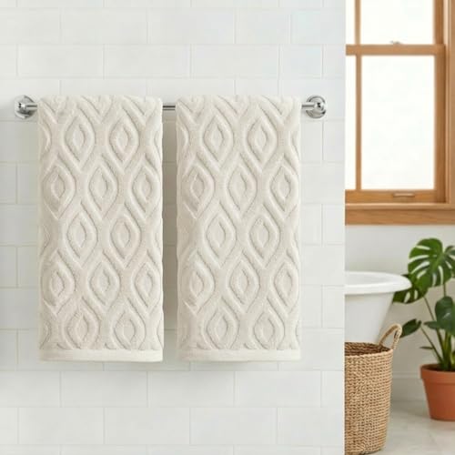 Artoid Mode 2 Pcs Beige 3D Diamond Grid Jacquard Hand Towels for Bathroom, 100% Cotton Soft Absorbent Bathroom Decor Towels, 13.7 x 29.5 Inch - color: Beige, size: 13.7" x 29.5", 2PCS