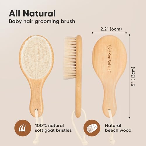 Wooden Baby Hair Brush for Toddler, Infant Cradle Cap (Walnut, Petite) | Soft Goat Bristles Brush for Newborn Girl, Boy Hair, Scalp, Styling, Gentle Grooming, Baby Comb, Baby Bath Essentials - color: Walnut, size: Oval, Petite 5"