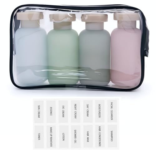 Travel Shampoo Bottles for Toiletries, Leak Proof Travel Size Toiletries Bottle Containers for Shampoo and Conditioner, Reusable Squeeze Bottles, Essentials Accessories (Forest Series, 3.4oz, 4Pcs) - color: Forest Series