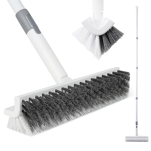 BOOMJOY Grout Brush with Long Handle, 57" Grout Cleaner for Tile Floors, Double-Sided with V-Shape Stiff Bristles for Bathroom, Patio, Kitchen, Wall, Corners and Deck - color: V-shaped