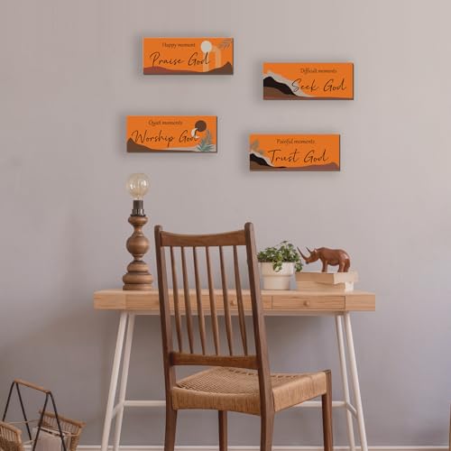 ONIZHITY 4 Pcs Orange Boho Wall Art Bible Verse Inspirational Bohemian Wall Decor Rustic Christian Sign for Home Bathroom Office Bedroom Living Room (10x4) - color: Orange Boho