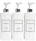Modern Gold Design Pump Bottle Set 27 oz Refillable Shampoo and Conditioner Dispenser Empty Shower Plastic Bottles with Pump for Bathroom Lotion Body wash, Pack of 3 (White & Silver) - color: White & Silver