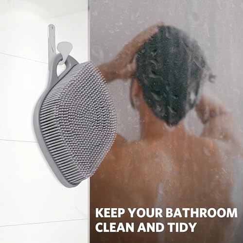 Sndyi Silicone Body Scrubber, Gentle Exfoliating Body Scrubber for Sensitive Skin, Leaf Shaped Shower Scrubber for Body with Lathering Bristles, Silicone Loofah Body Brush for Showering, Gray - color: Gray