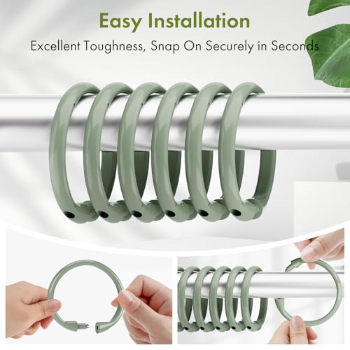 Amazer Plastic Shower Curtain Rings, 24 Pcs Shower Curtain Hooks, O Shape Sage Green Shower Curtain Hooks Rings, Easy to Snap Closure, Shower Hooks for Shower Curtain and Liner Bathroom - color: Sage Green, size: 24 Pack