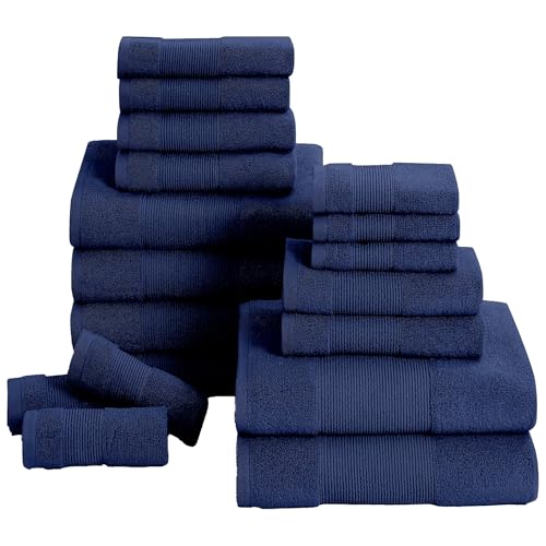 Modern Threads Air Cloud 18-Piece Towel Set - 100% Zero-Twist Cotton, 500 GSM, Quick Dry & Plush, Navy - color: Navy, size: 18 Pcs Towel Set